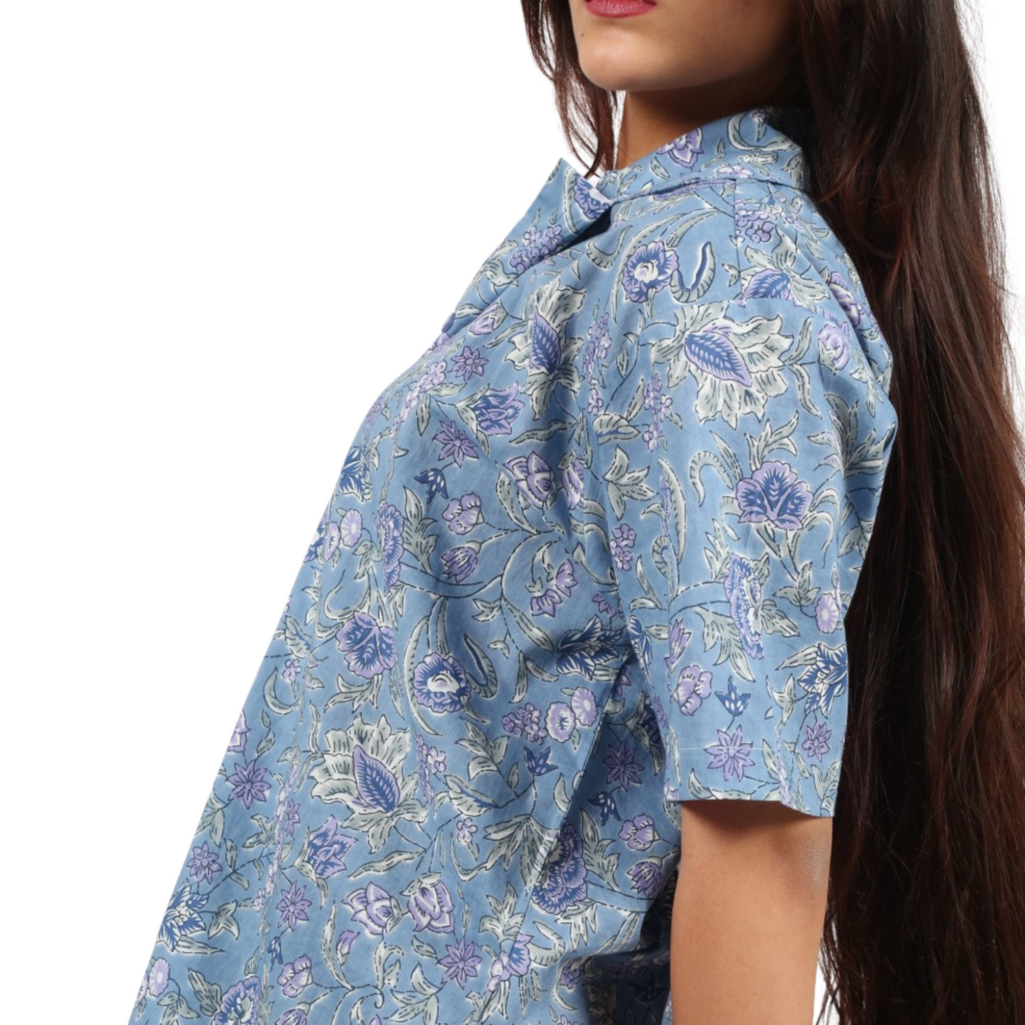 Blue Plant Print Shirt