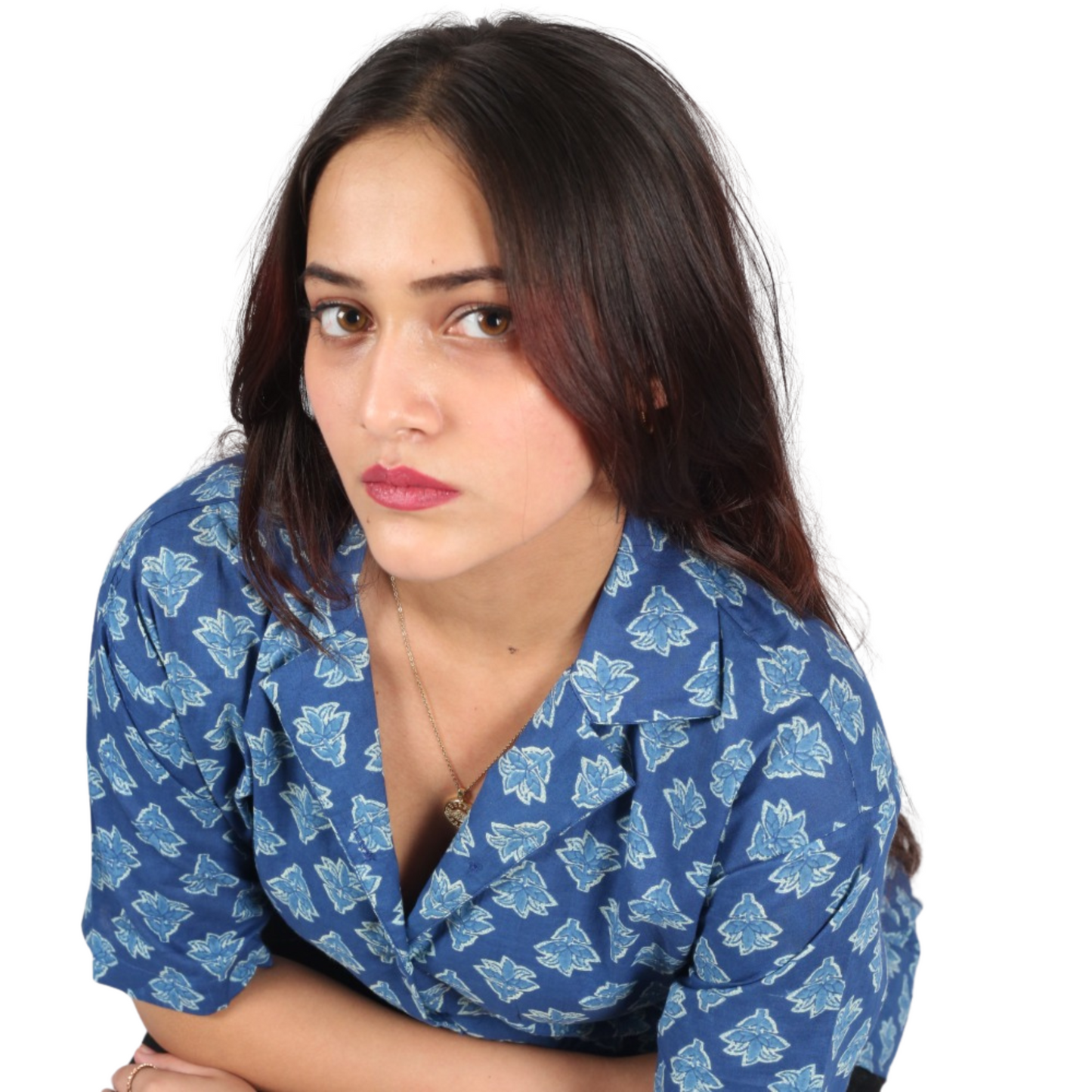 Blue & White Leaf Print Shirt