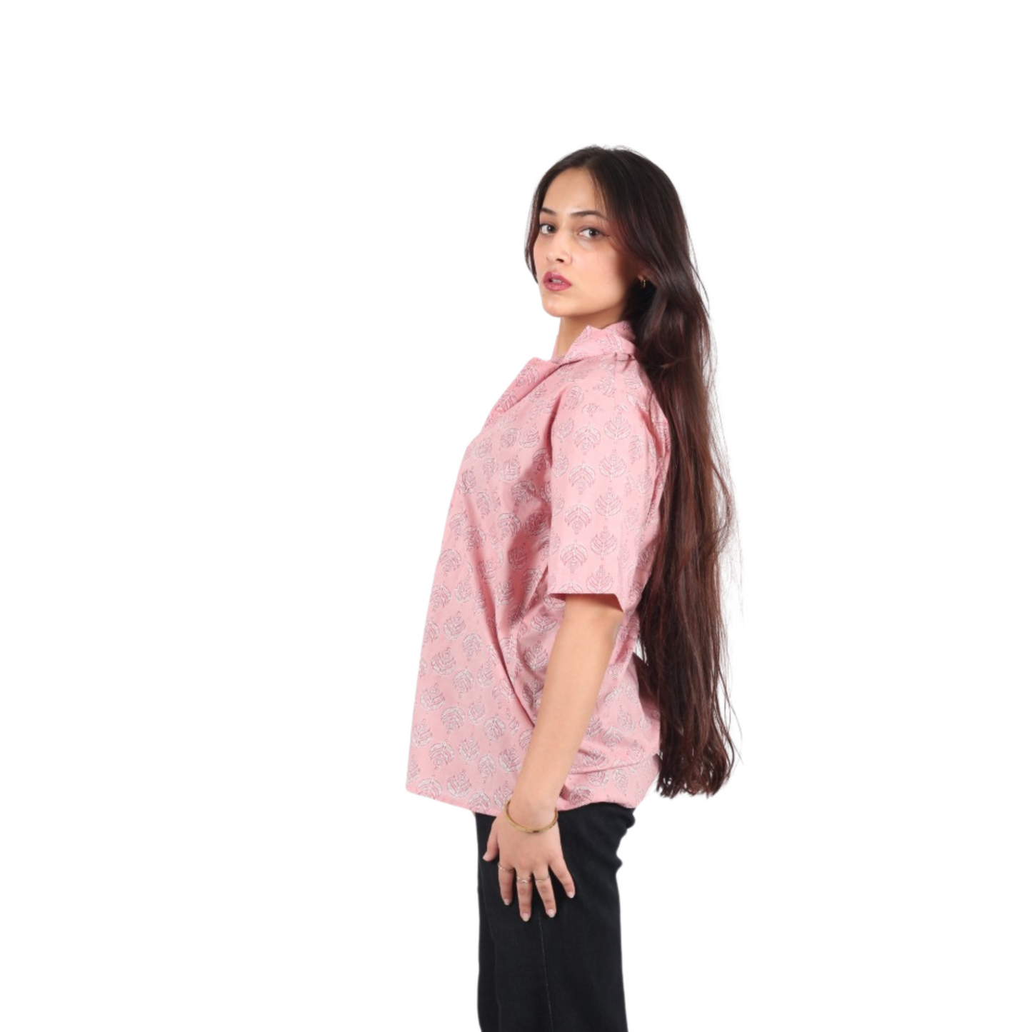 Pink & White Leaf Print Shirt