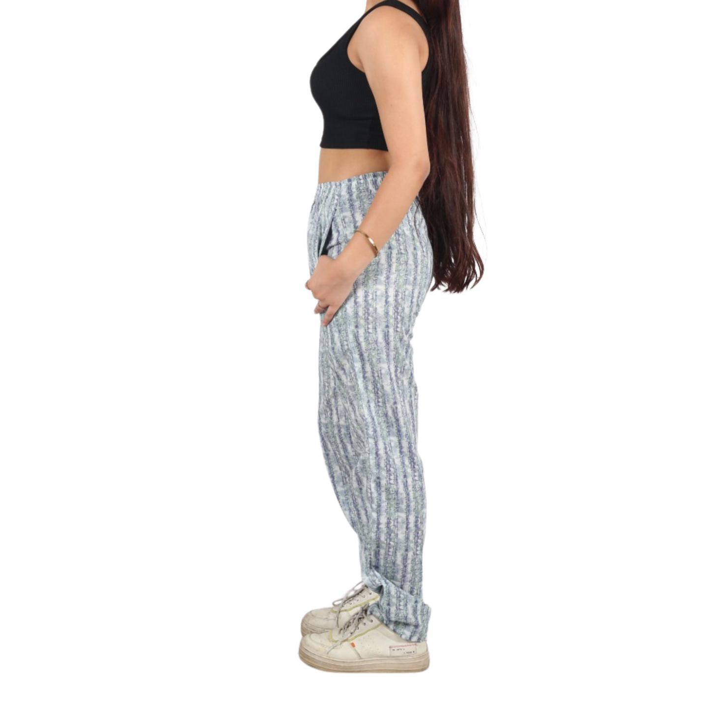 Green & Blue Line Print Pants