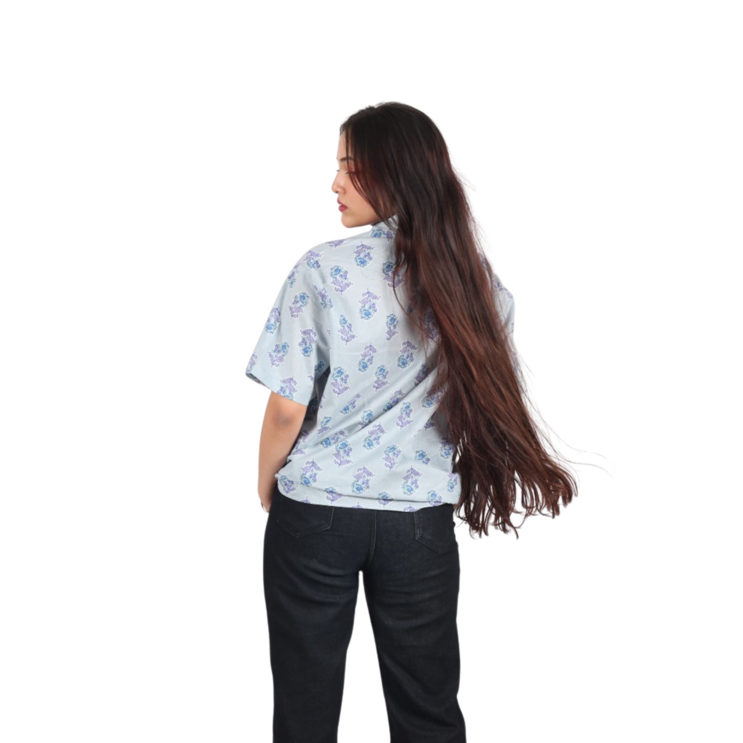 Light Blue & Blue Floral Print Shirt