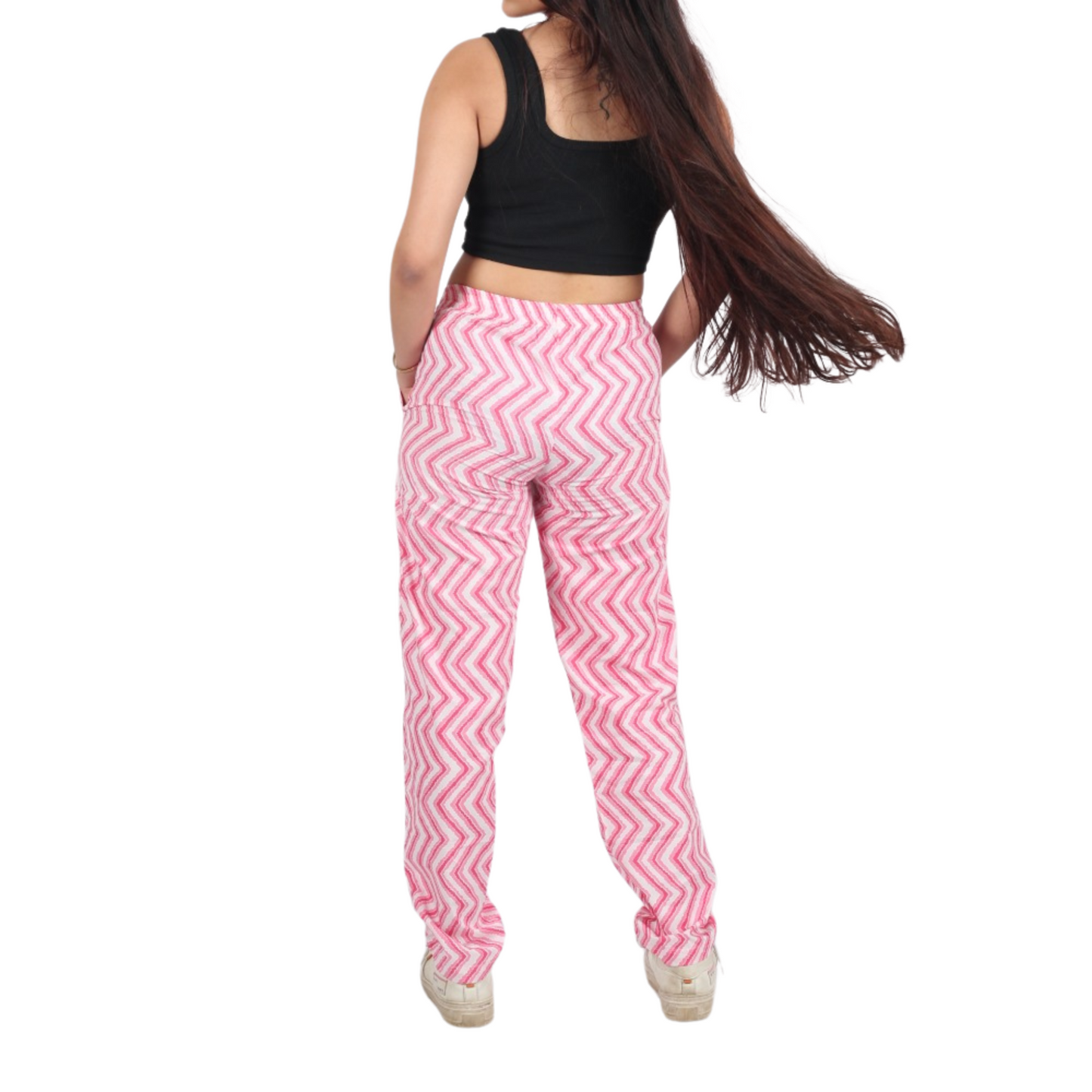 Pink & White Zig-Zag Print Pants