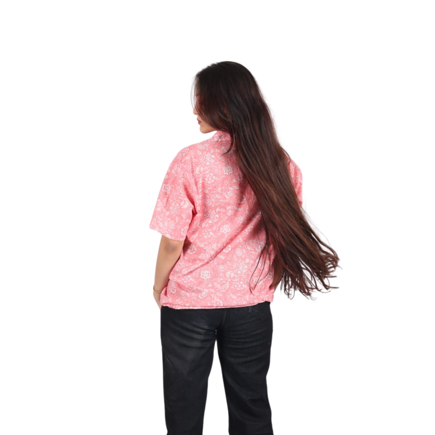 Dark Pink & White Floral Print Shirt