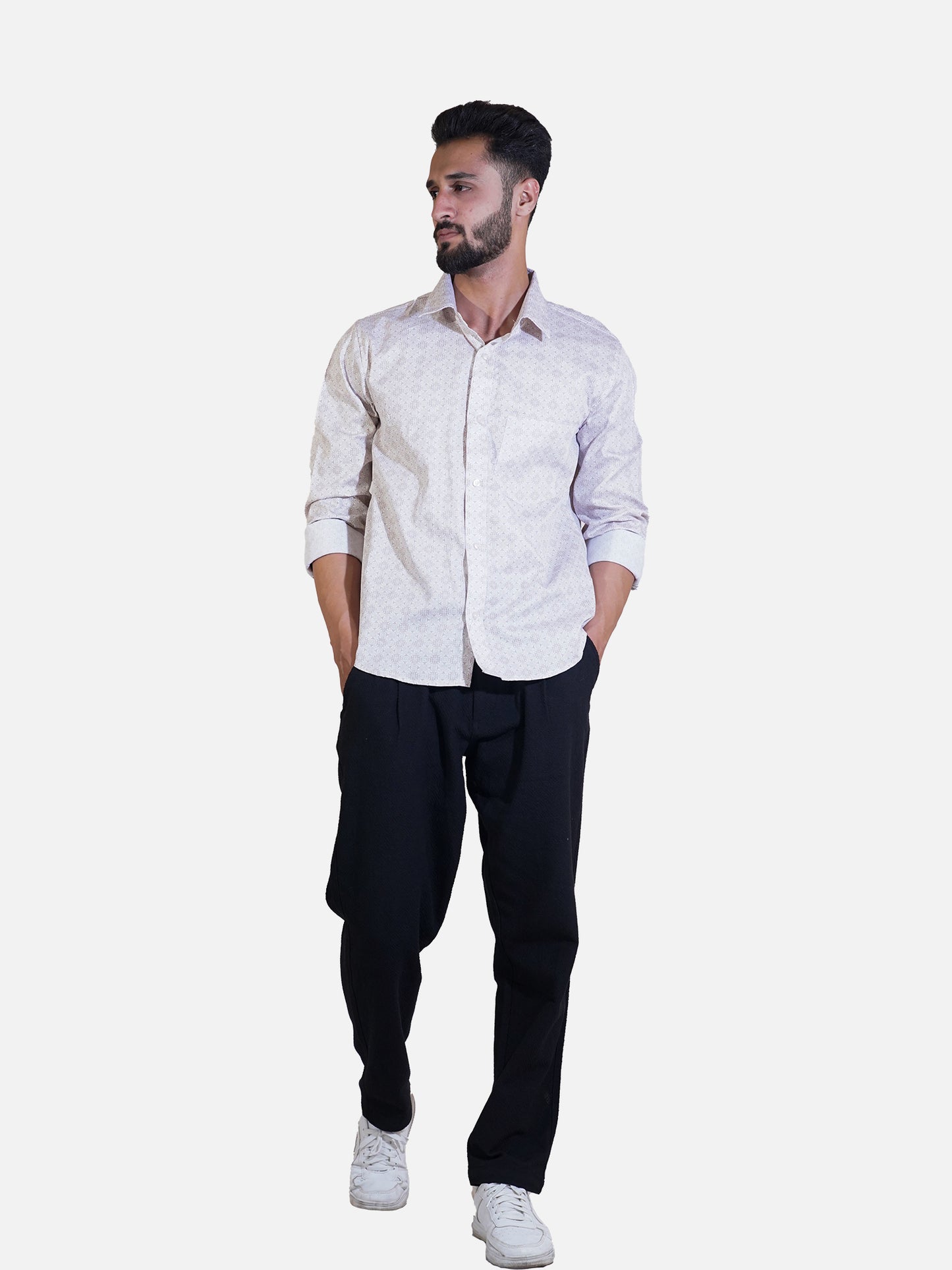 Avian Cream Square Digital Print Cotton Men Shirt