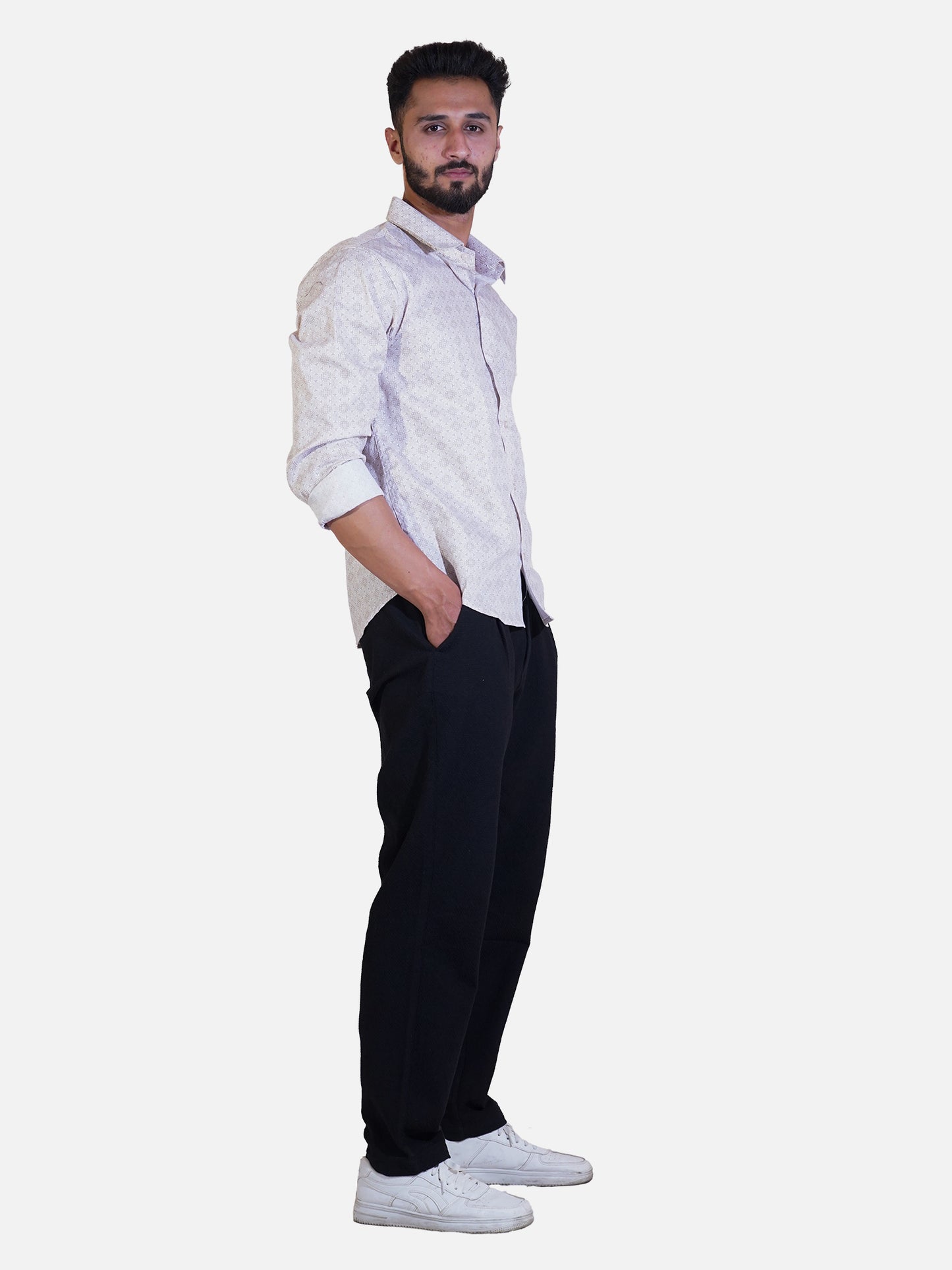 Avian Cream Square Digital Print Cotton Men Shirt