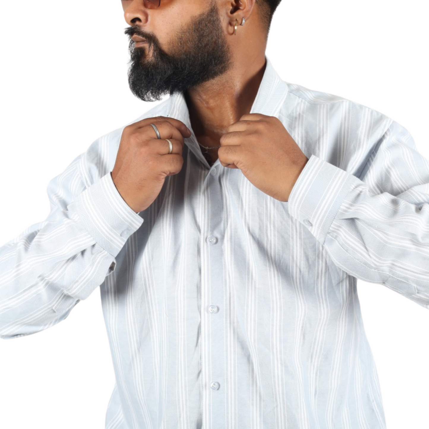 Ash Striped Cotton Men Shirt