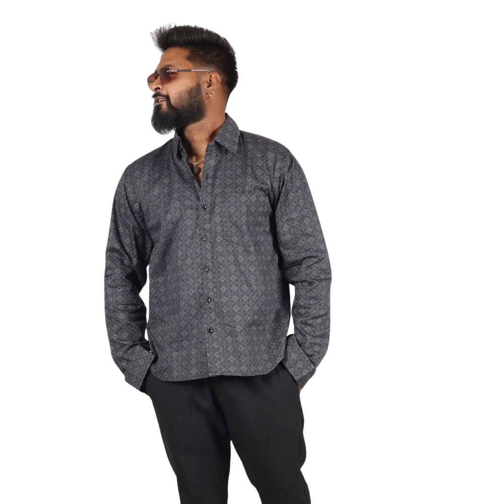 Midnight Raven Square Digital Print Cotton Men Shirt