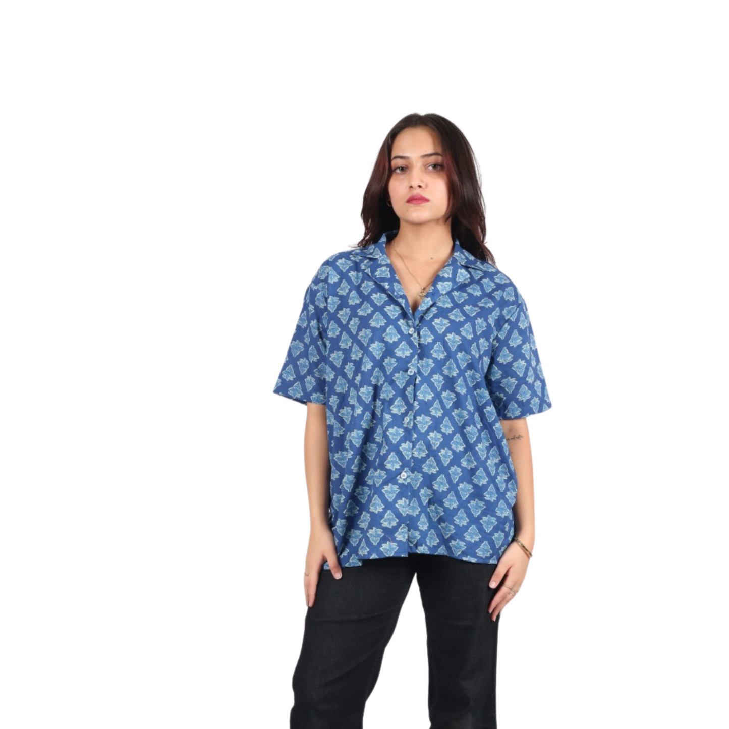 Blue & White Leaf Print Shirt