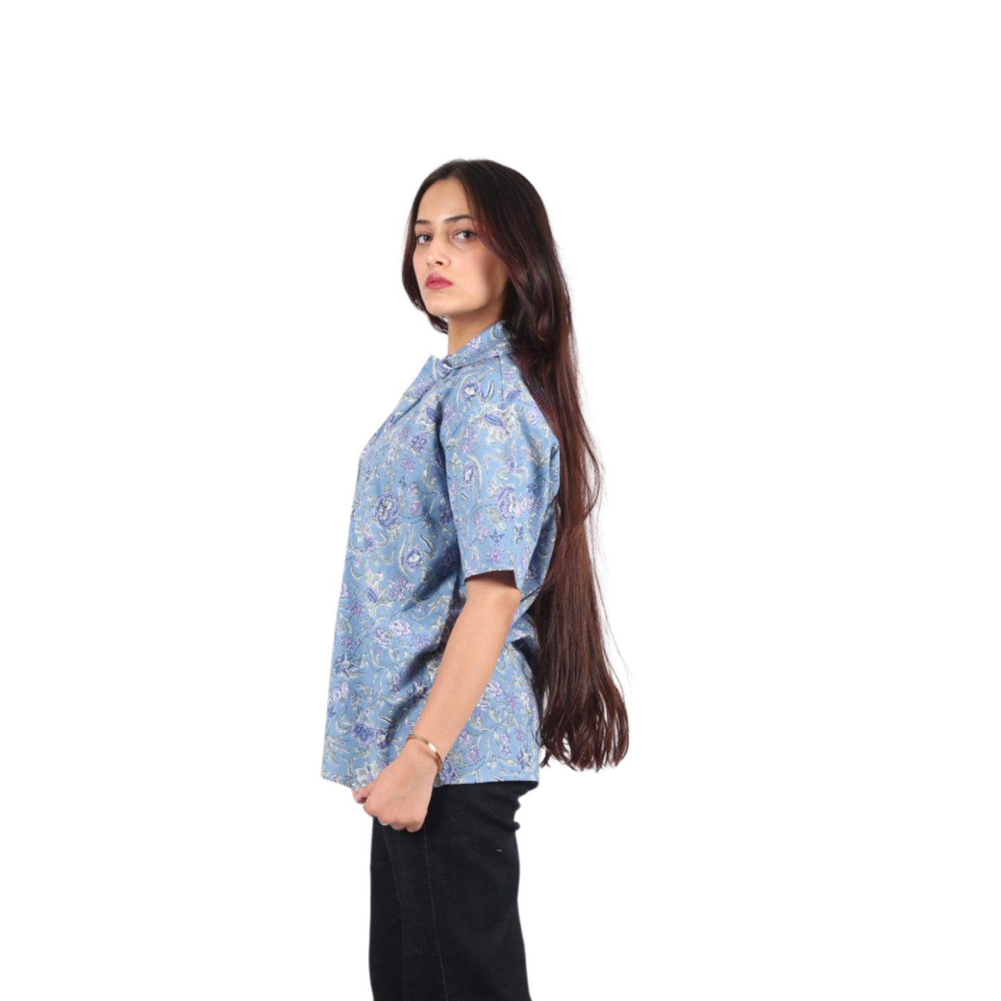 Blue Plant Print Shirt