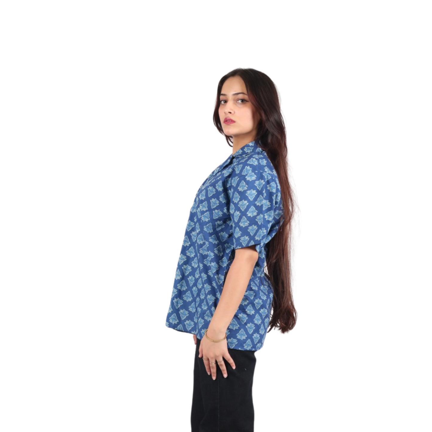 Blue & White Leaf Print Shirt