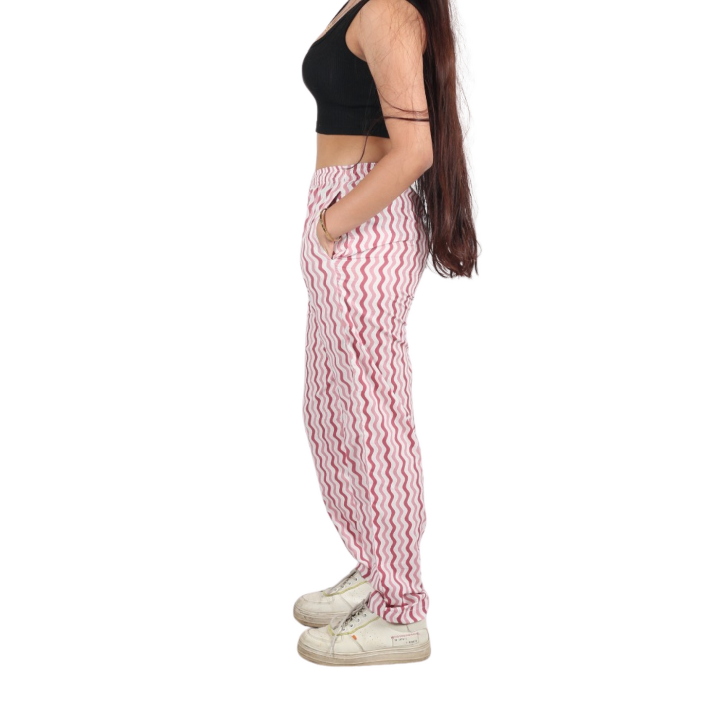 Brown & White Zig-Zag Print Pants