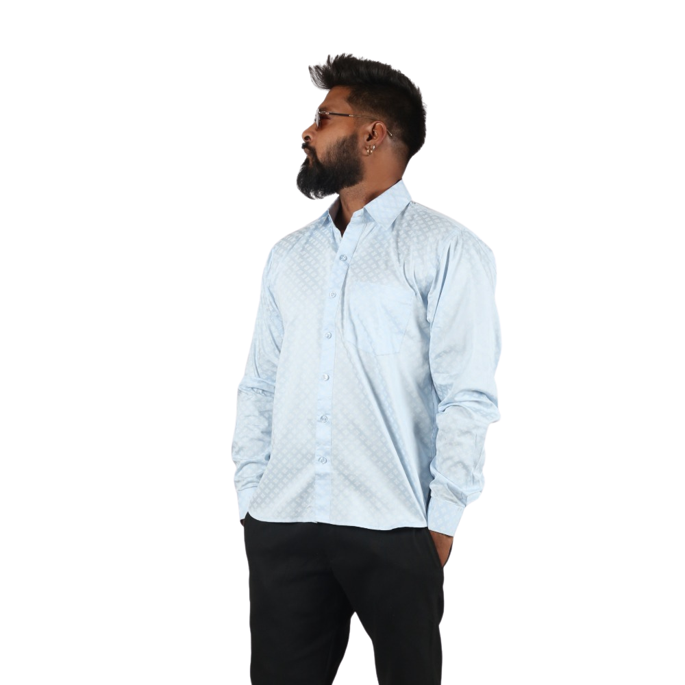Sky Azure Square Digital Print Cotton Men Shirt