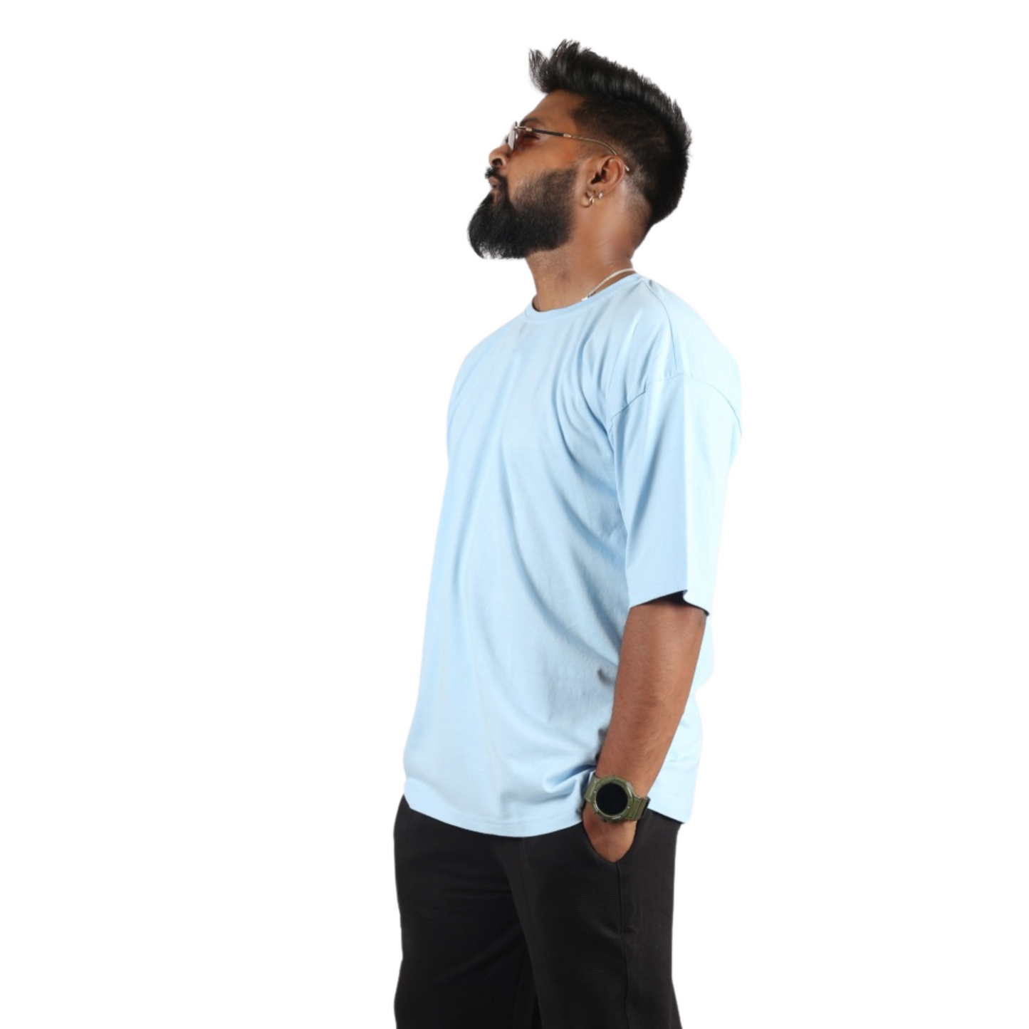 Sky Blue Drop Shoulder Relaxed Men T-Shirt