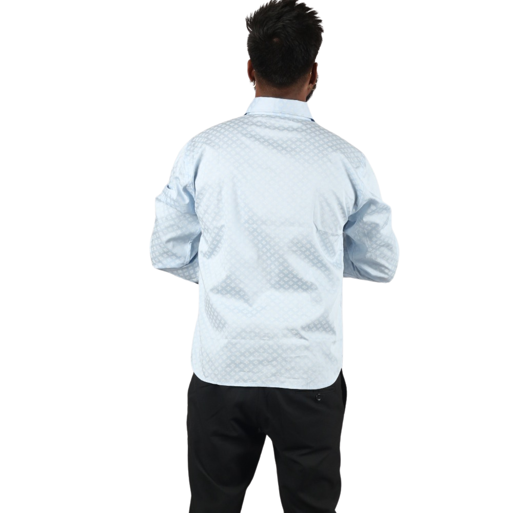 Sky Azure Square Digital Print Cotton Men Shirt