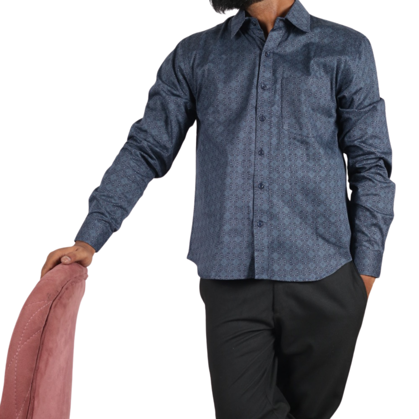 Bluebird Serenade Square Digital Print Cotton Men Shirt