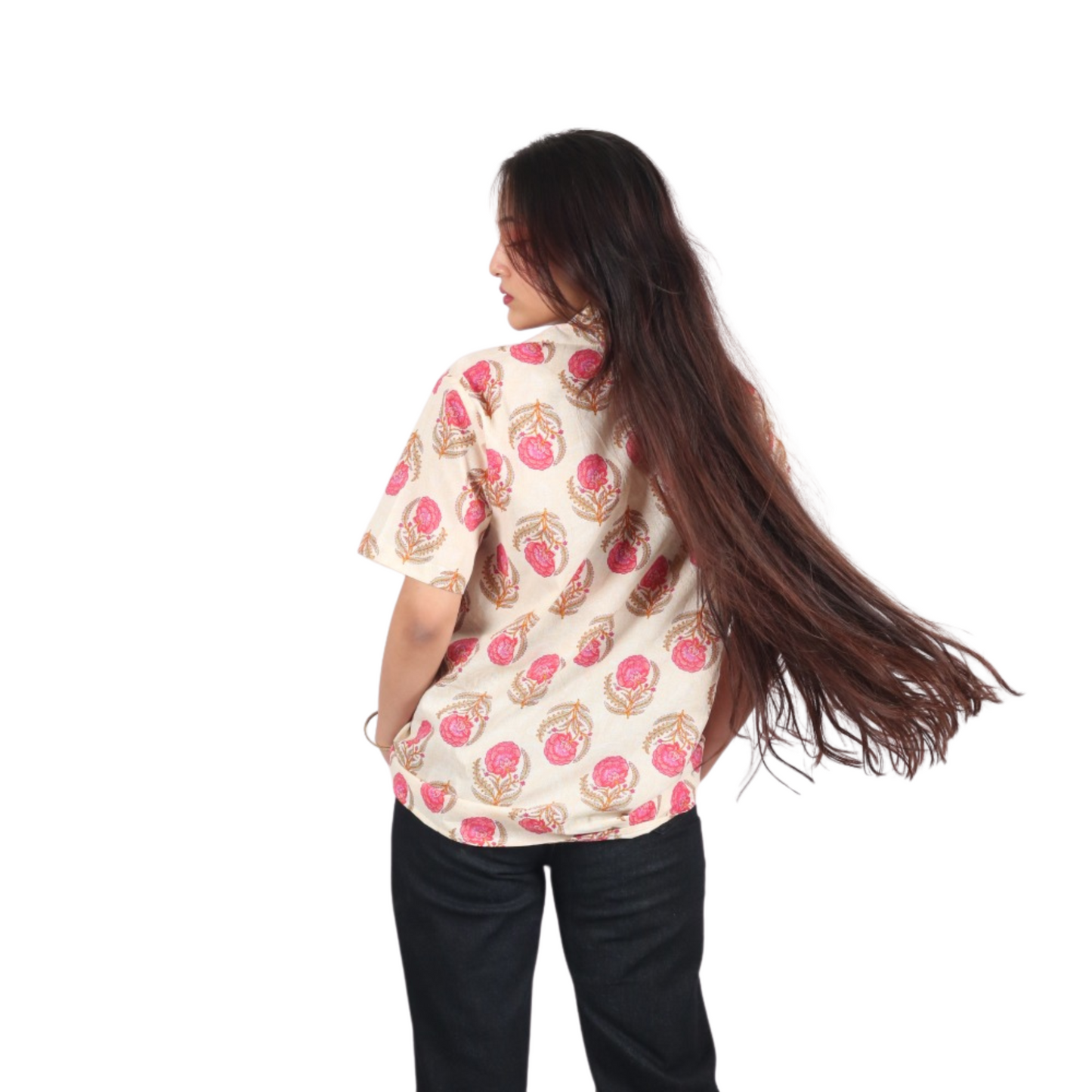 Cream & Pink Floral Print Shirt