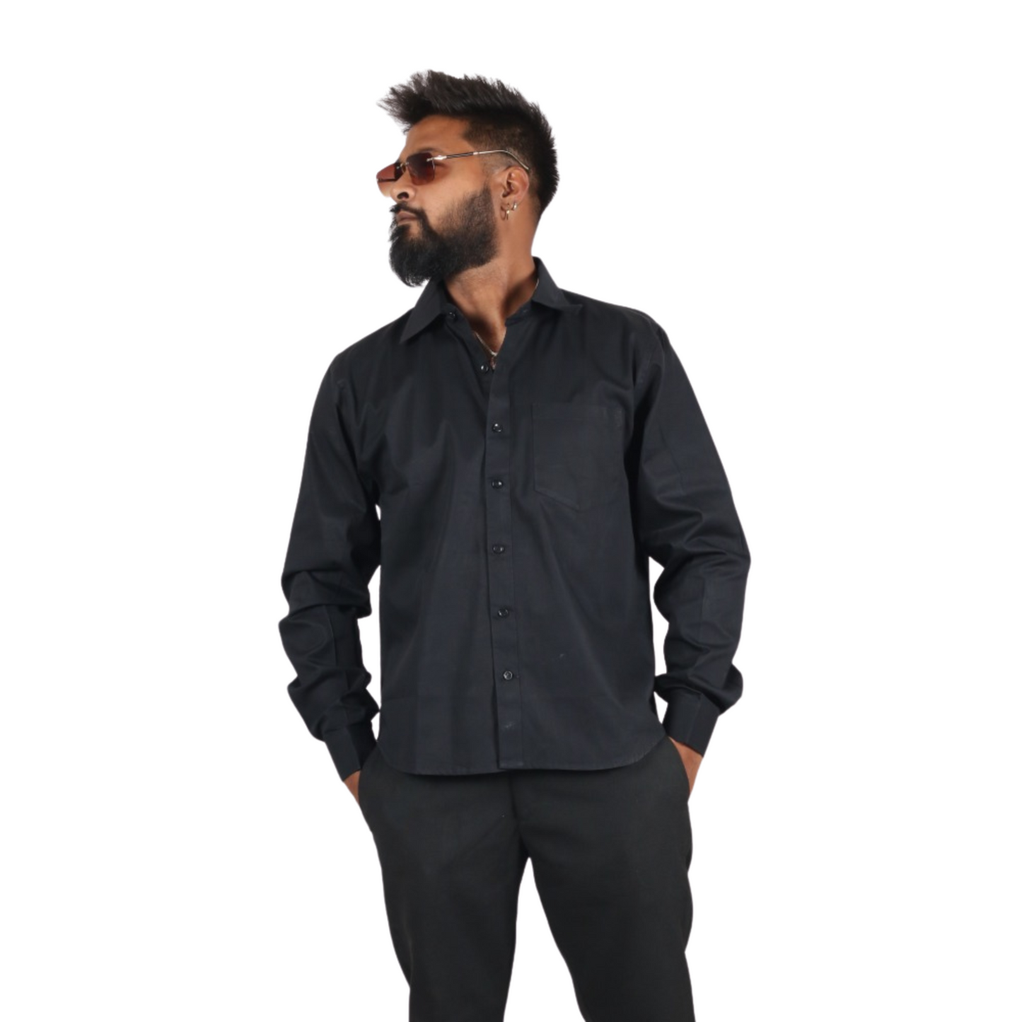 Jet Black Cotton Essential Men Shirt
