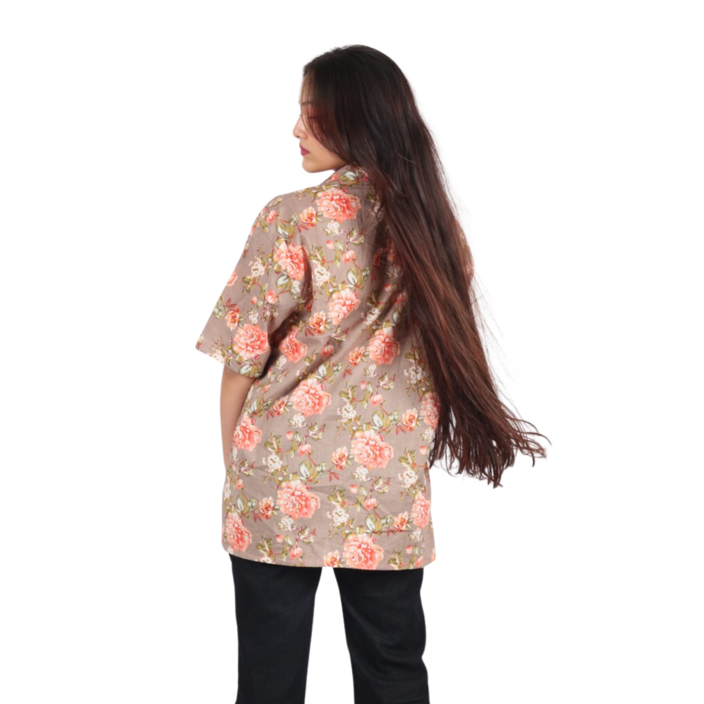 Beige & Light Pink Floral Print Shirt