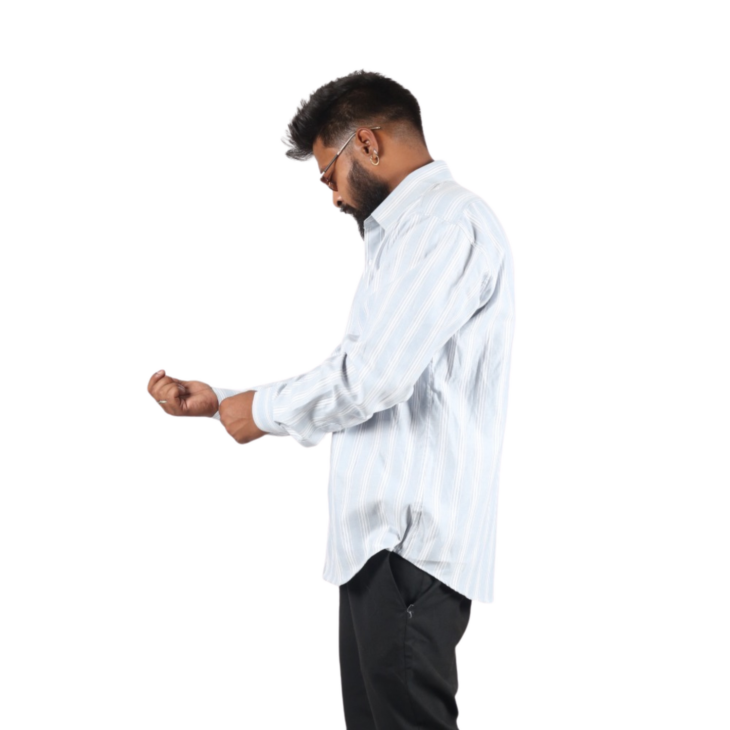 Ash Striped Cotton Men Shirt