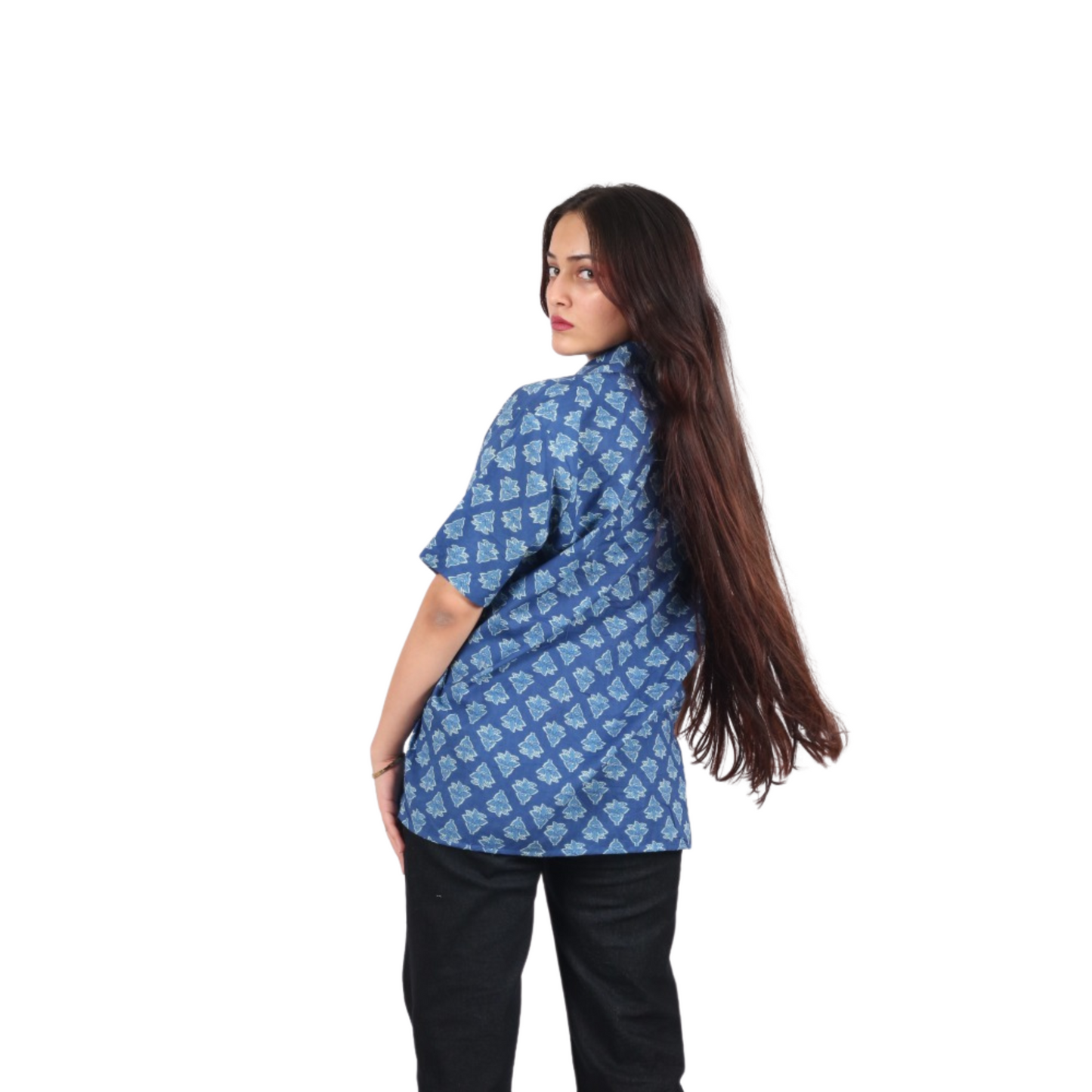 Blue & White Leaf Print Shirt
