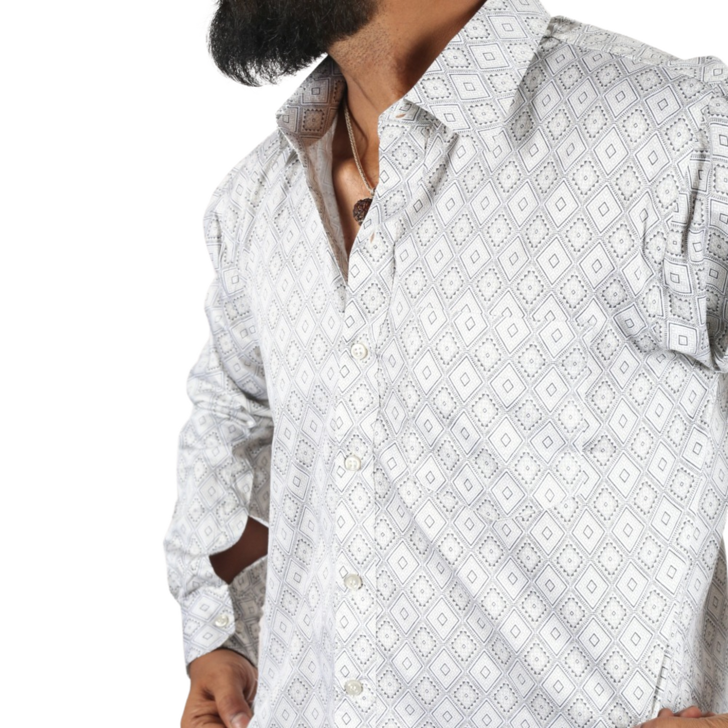Creamy Canvas Square Digital Print Cotton Men Shirt