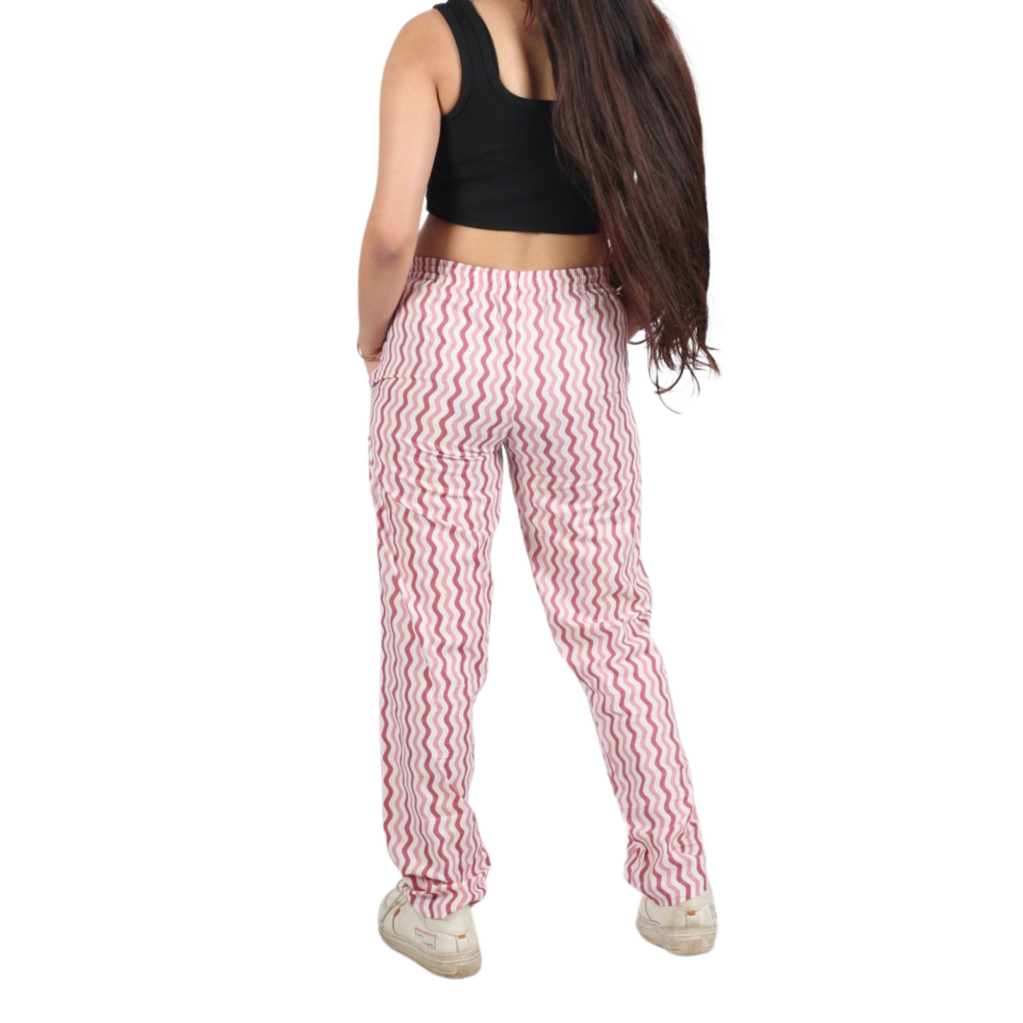 Brown & White Zig-Zag Print Pants