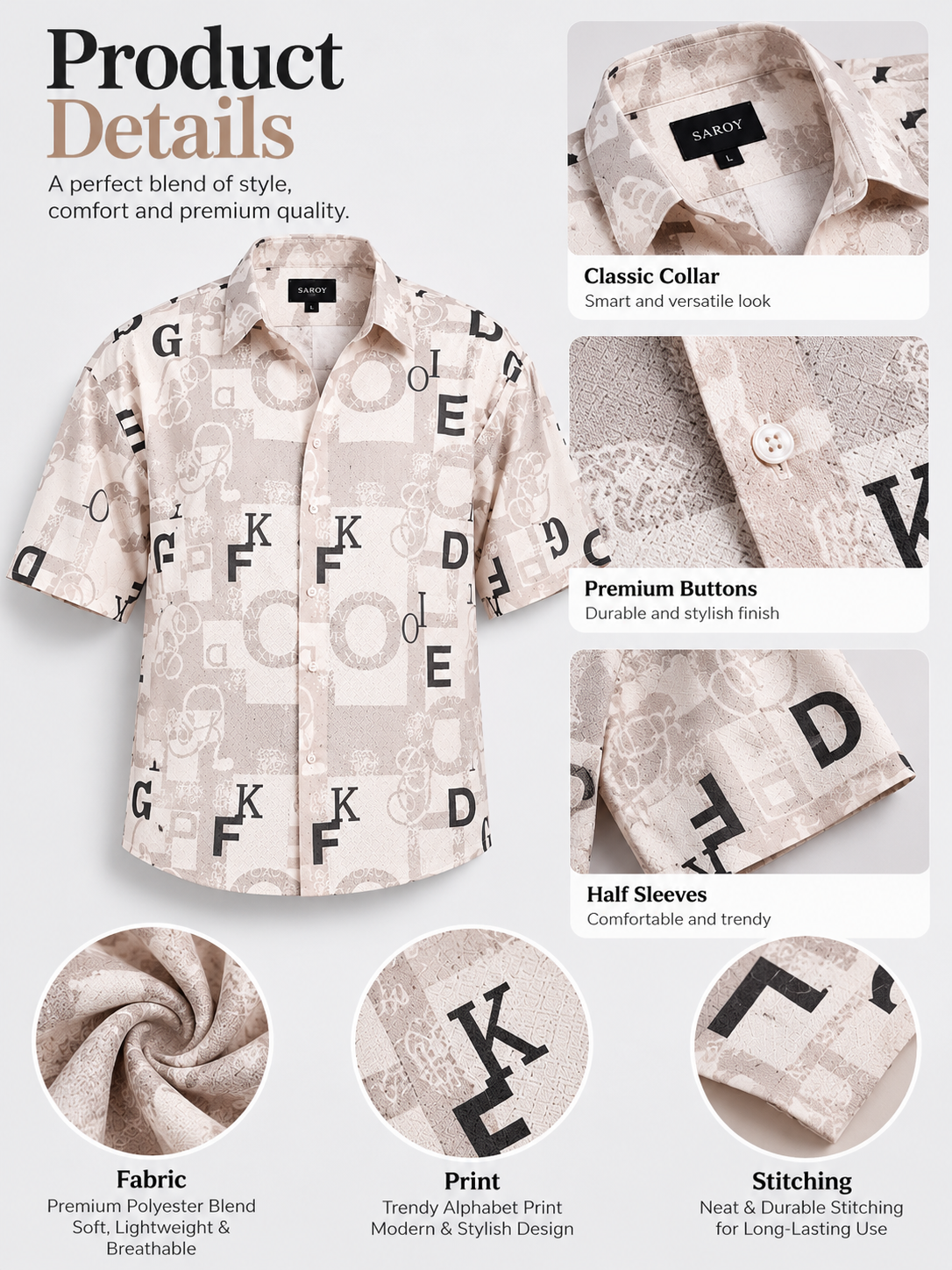 Urban Script Beige Alphabet Printed Men's Shirt