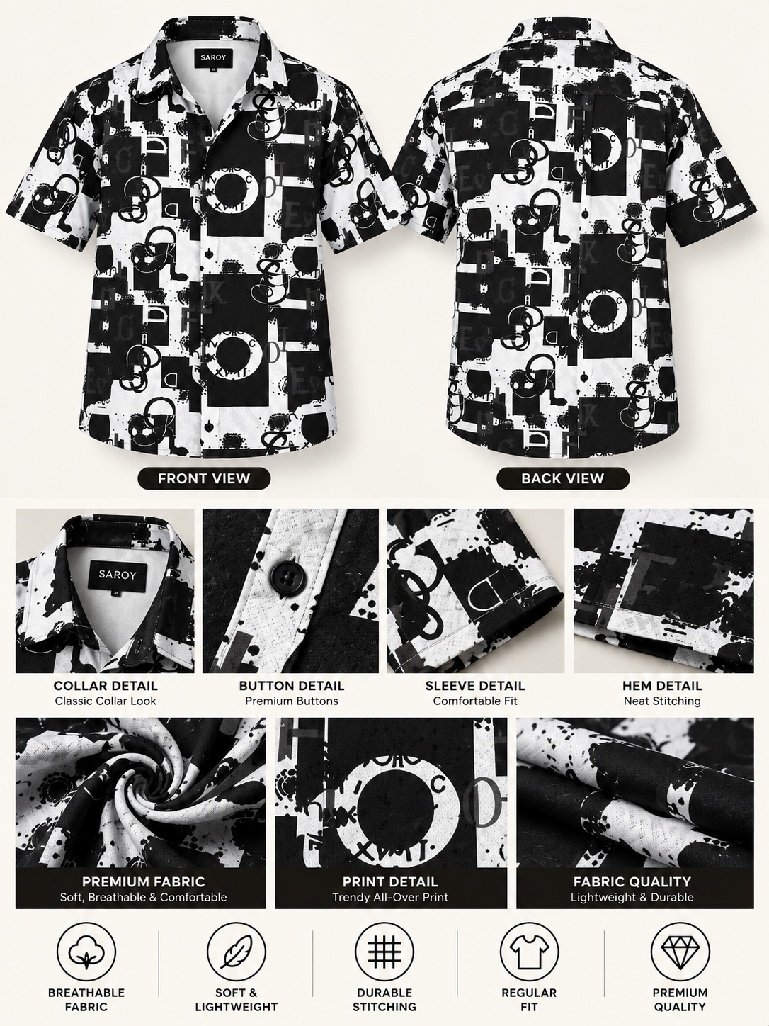 Urban Code Black & Off-White Abstract Printed Textured Men Shirts