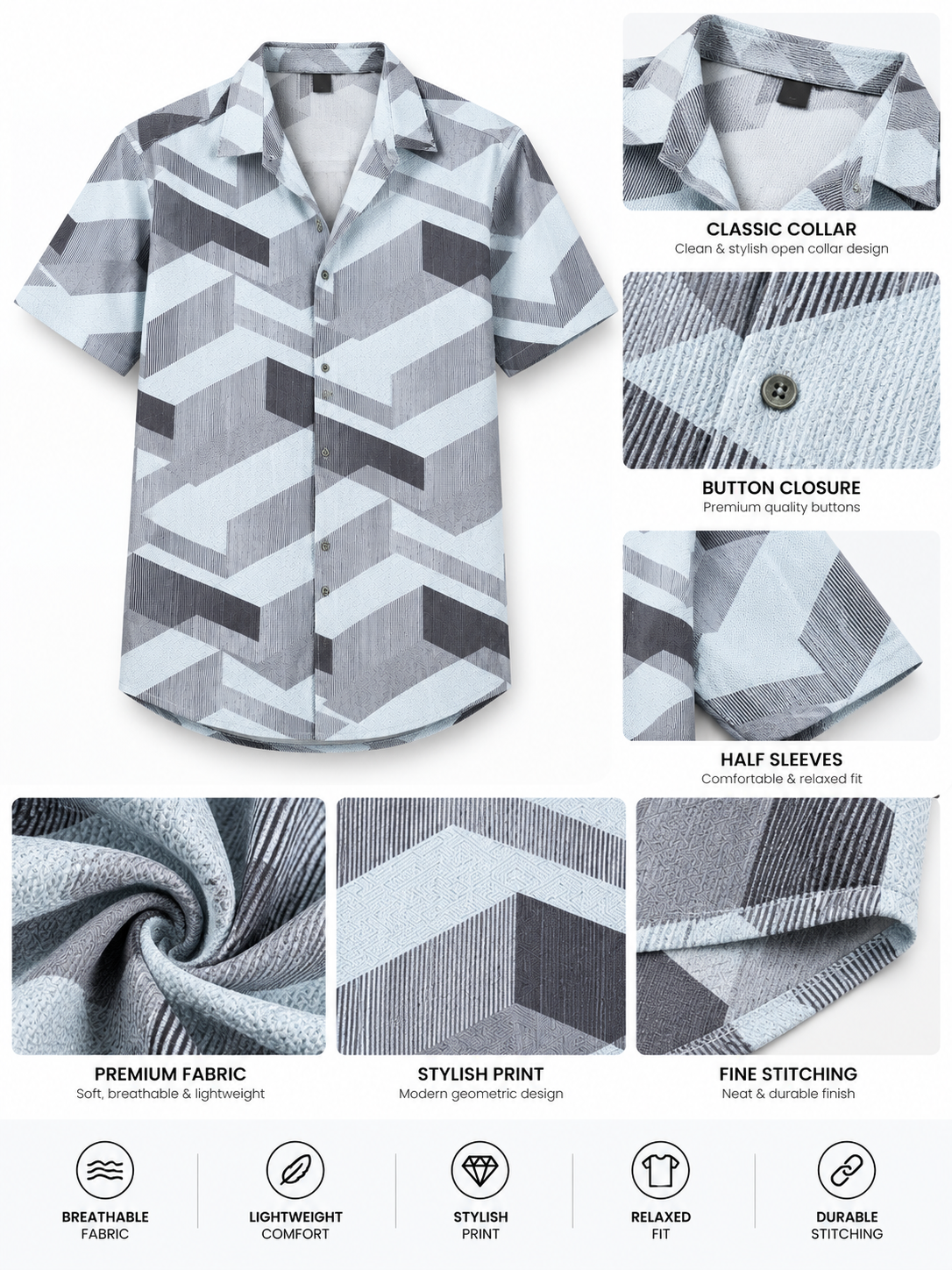 Urban Axis Geometric Printed Half Sleeve Men Shirts