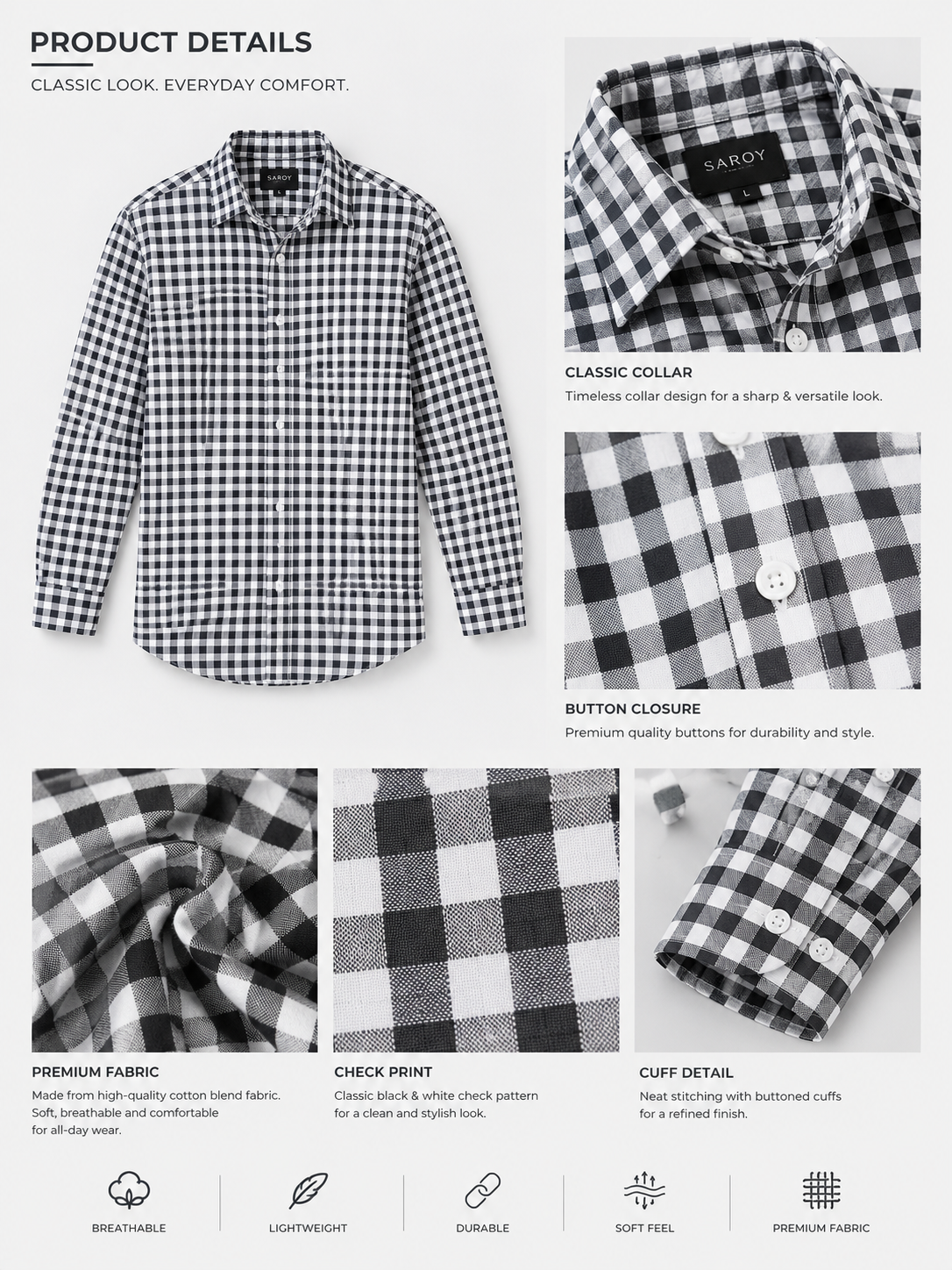 Urban Grid Black & White Checked Full Sleeve Men Shirts