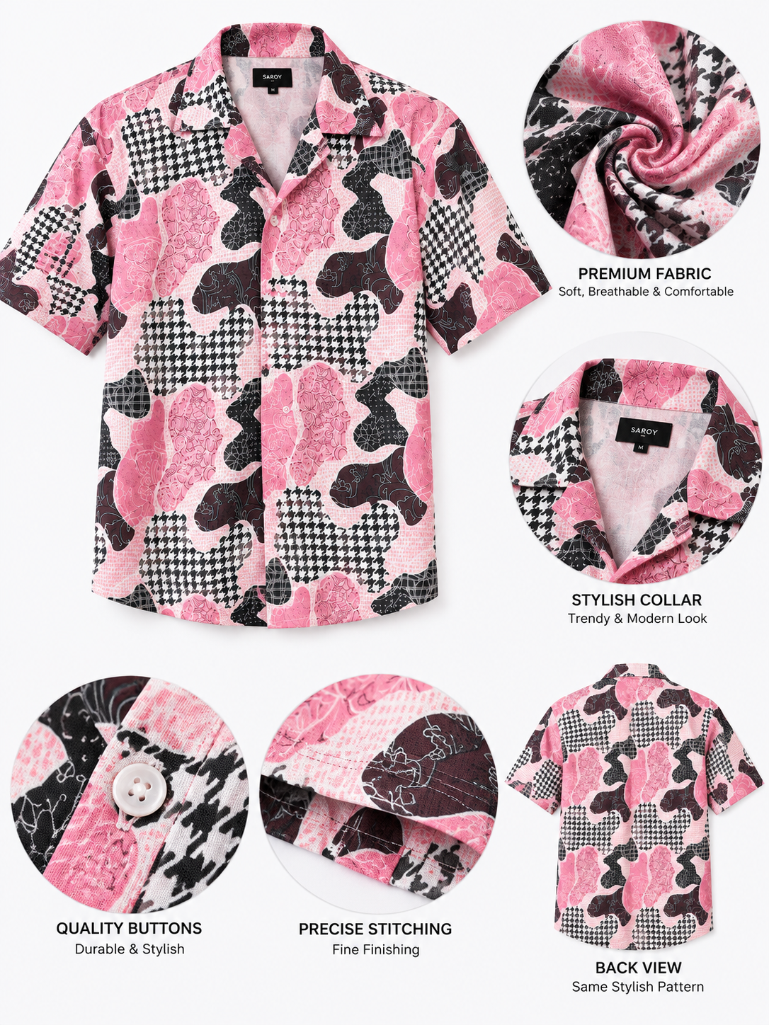 Pink Mosaic Abstract Printed Drop Shoulder Men Shirts