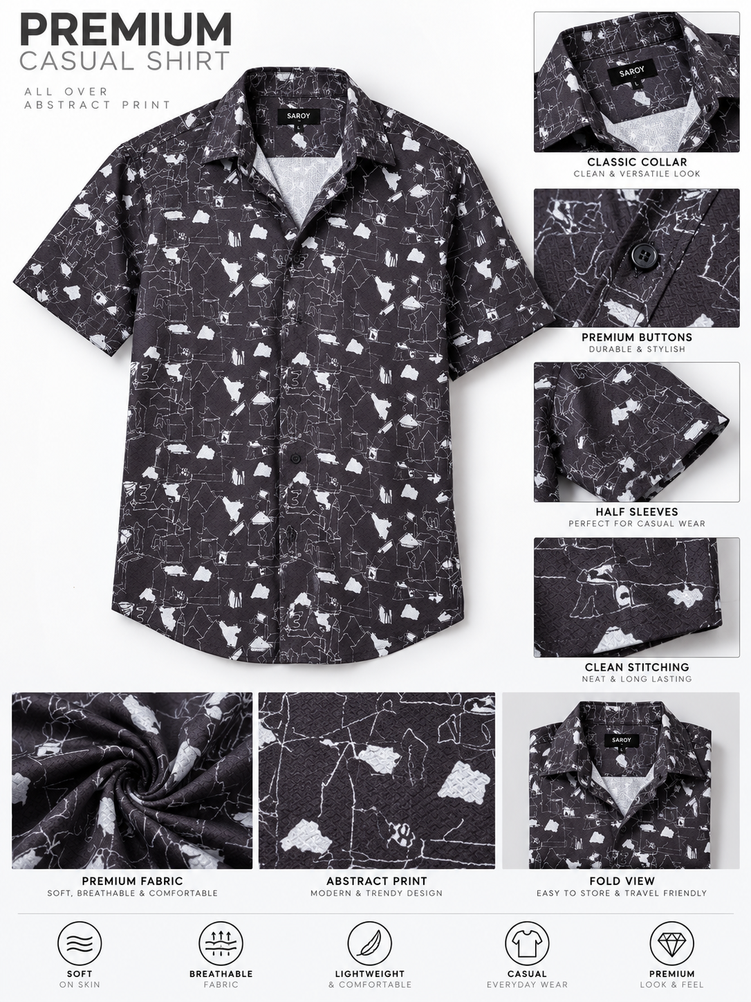 Urban Sketch Charcoal Black Abstract Printed Men's Half Sleeve Shirt**