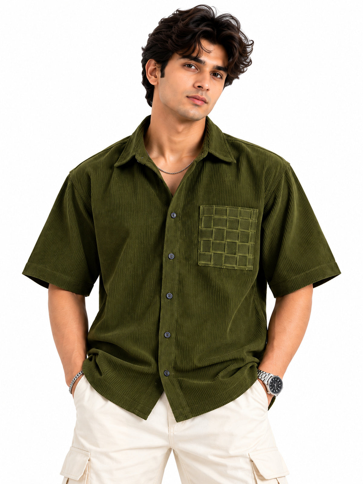 Olive Charm Corduroy Men Shirts