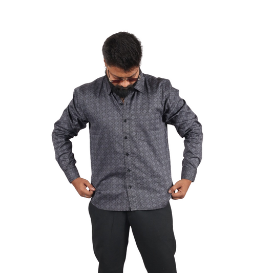 Midnight Raven Square Digital Print Cotton Men Shirt