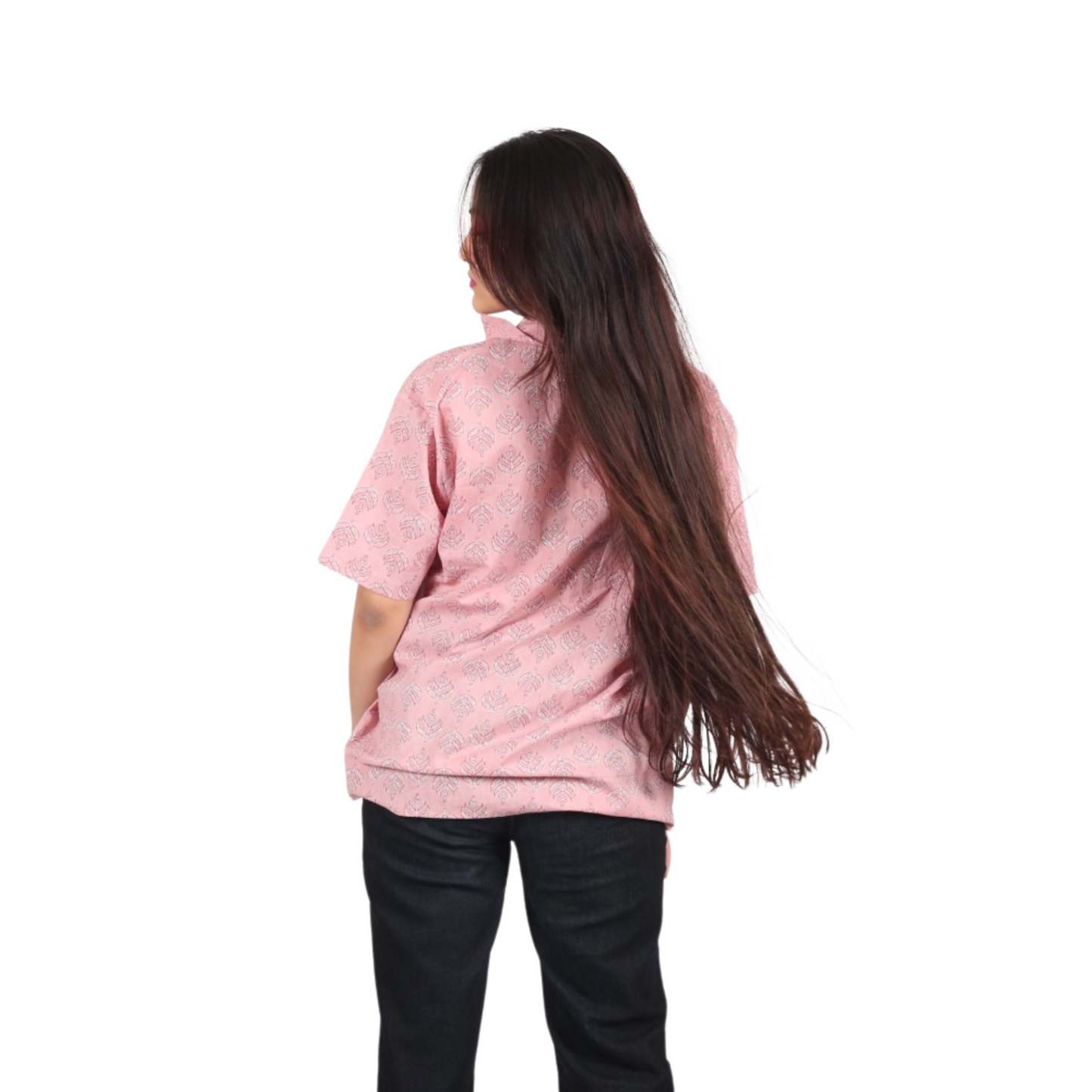 Pink & White Leaf Print Shirt