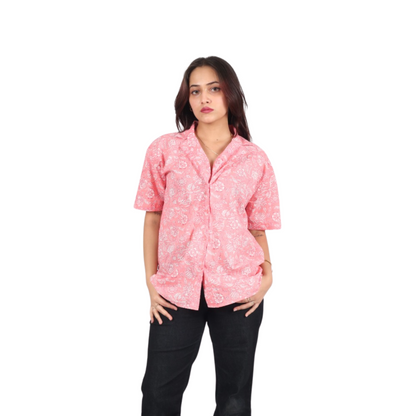 Dark Pink & White Floral Print Shirt