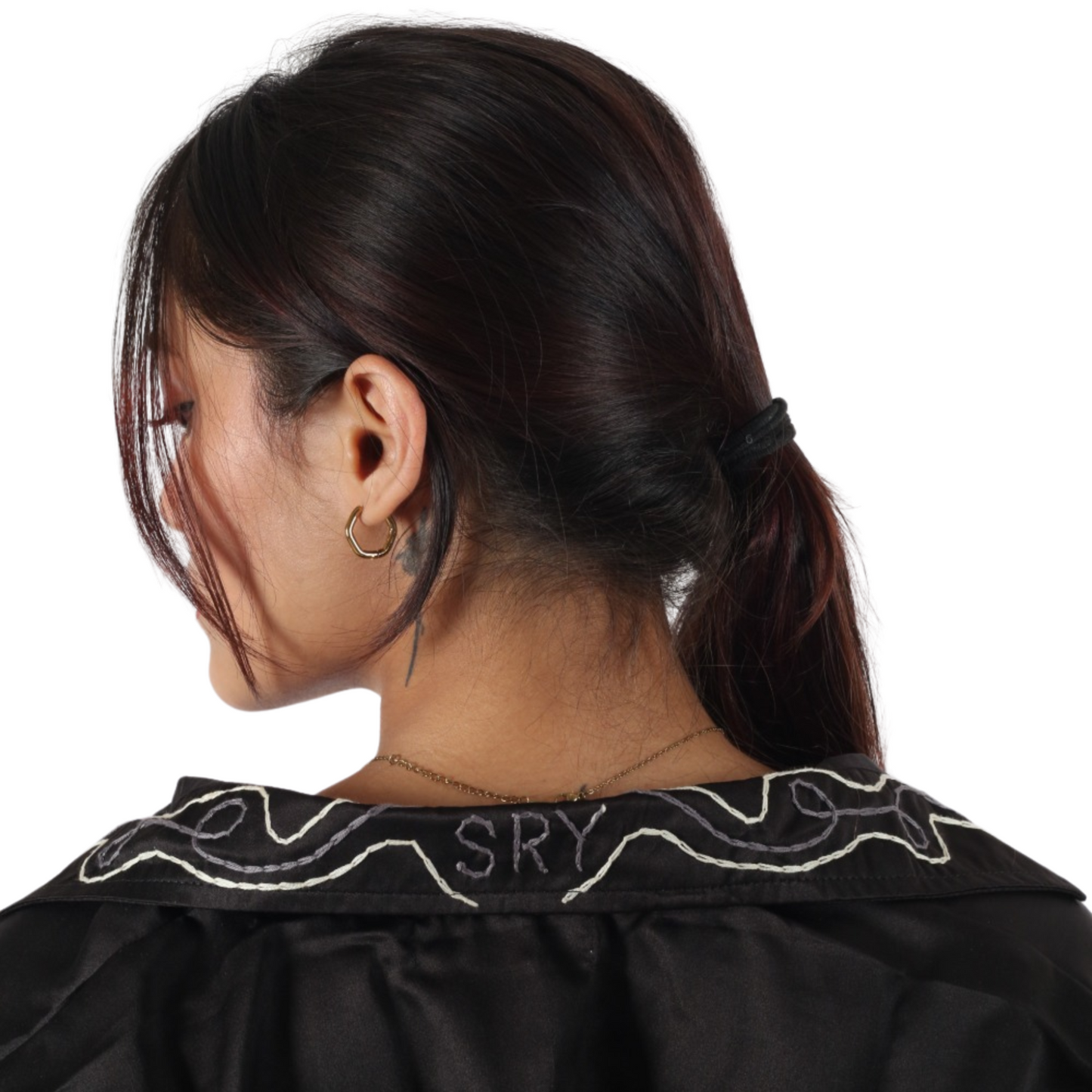 Midnight Elegance Embroidered Black Women's Shirt