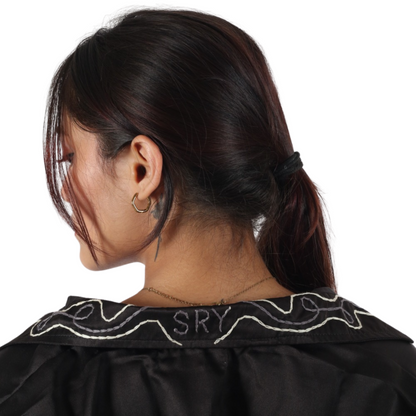Midnight Elegance Embroidered Black Women's Shirt