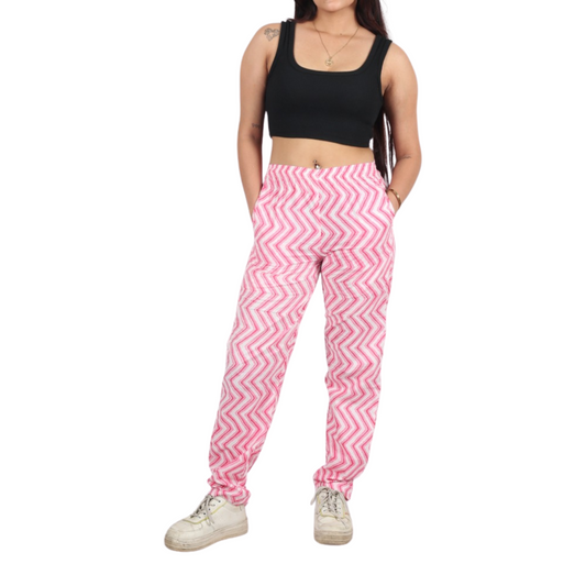 Pink & White Zig-Zag Print Pants