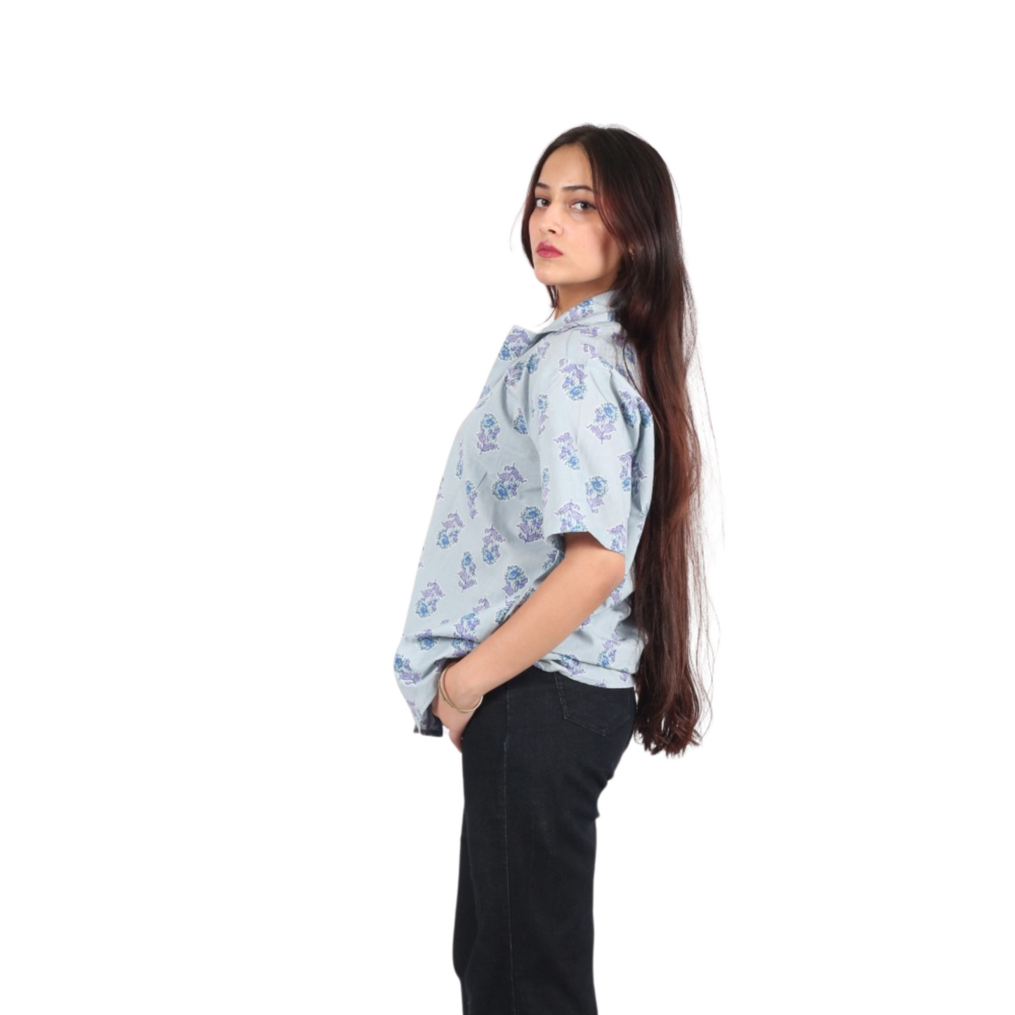 Light Blue & Blue Floral Print Shirt