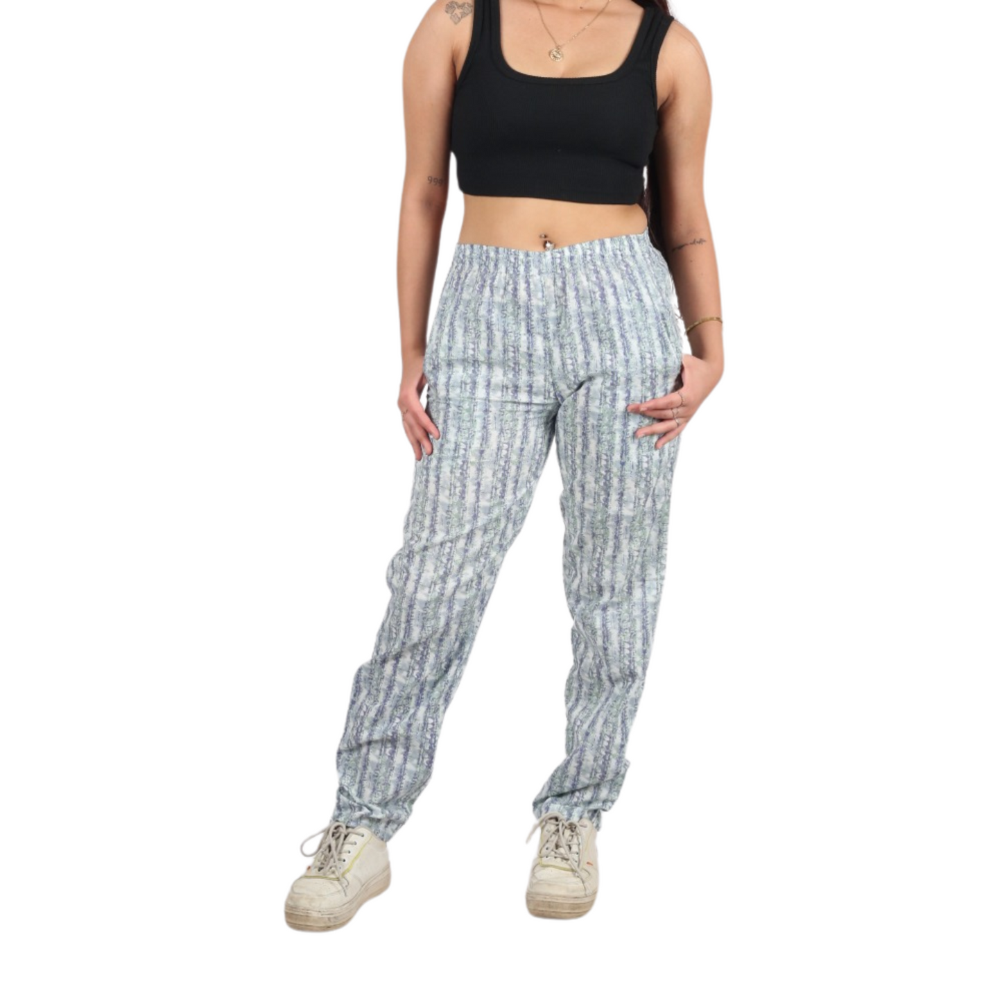 Green & Blue Line Print Pants