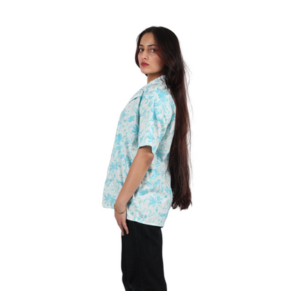 White & Sky Blue Floral Print Shirt