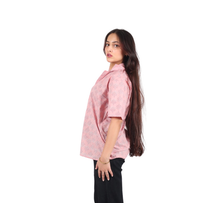 Pink & White Leaf Print Shirt