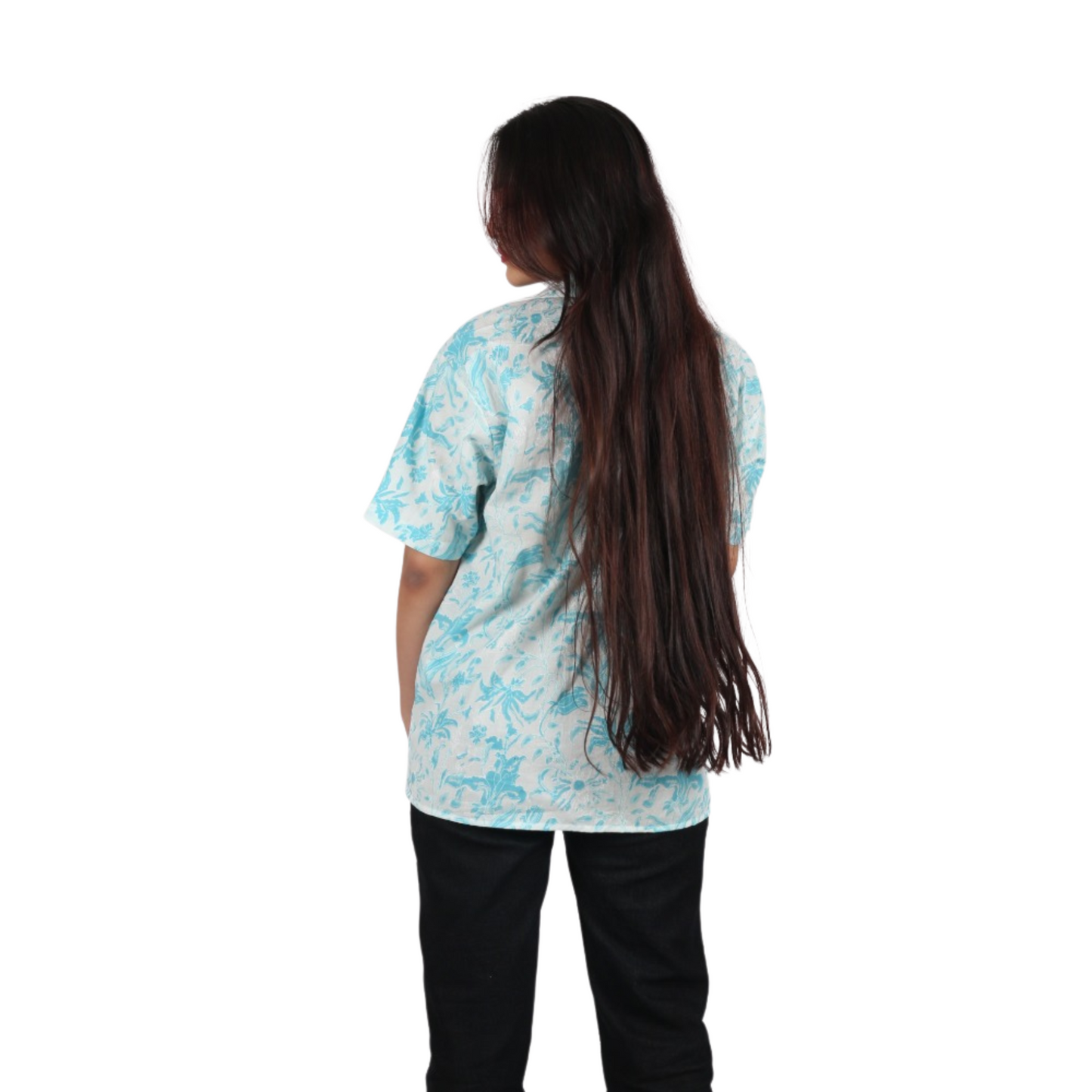 White & Sky Blue Floral Print Shirt