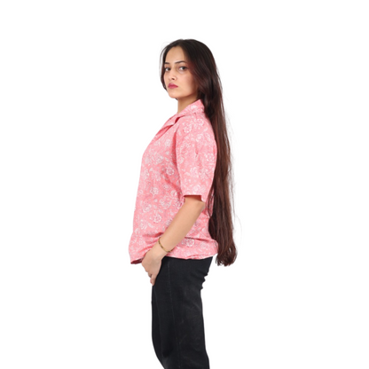 Dark Pink & White Floral Print Shirt