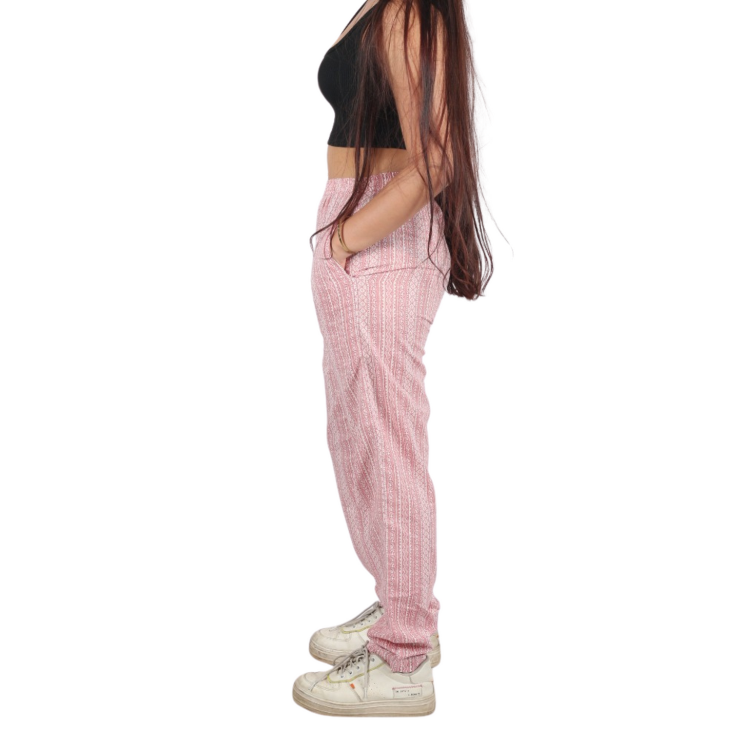 Pink Four-Line Print Pants