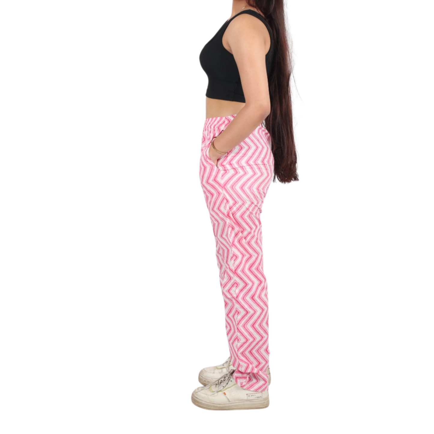 Pink & White Zig-Zag Print Pants