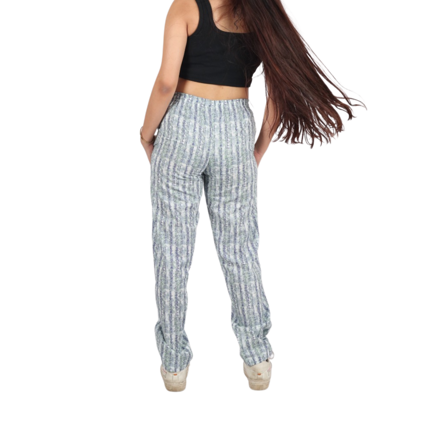 Green & Blue Line Print Pants