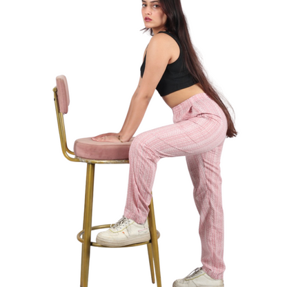Pink Four-Line Print Pants