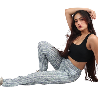 Green & Blue Line Print Pants
